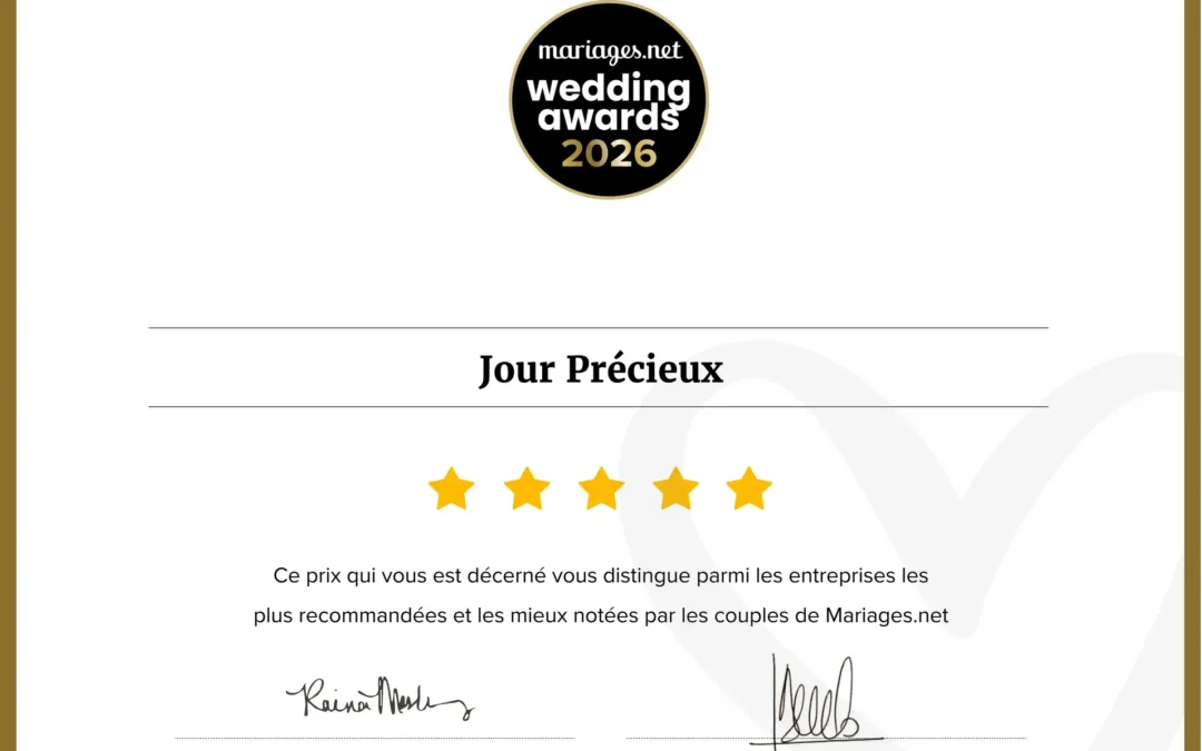 Jour Précieux remporte le Wedding Award 2026 : 7 ans d’excellence